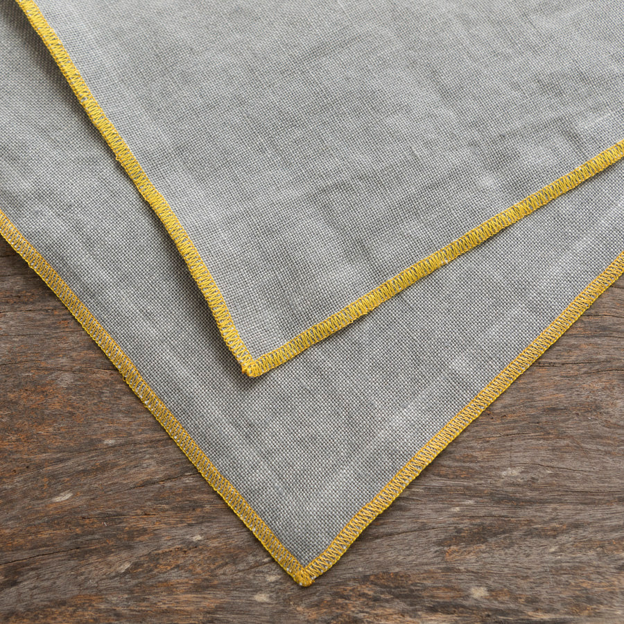 Set of 2 Linen Placemats - Grey/Yellow