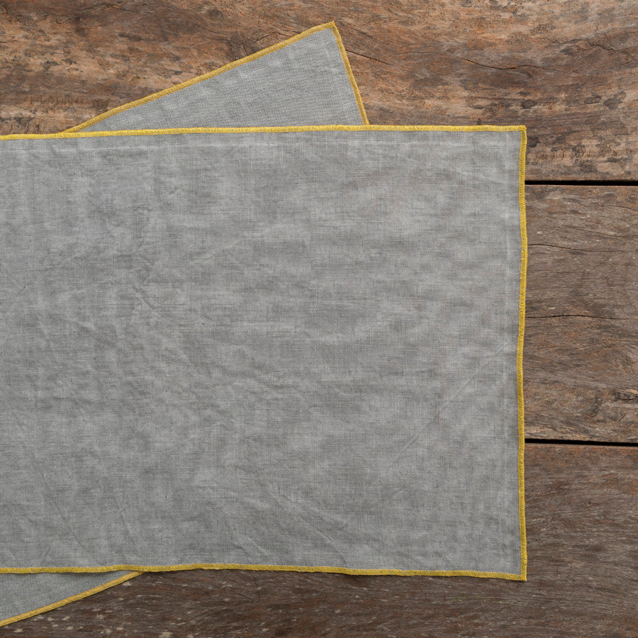 Set of 2 Linen Placemats - Grey/Yellow