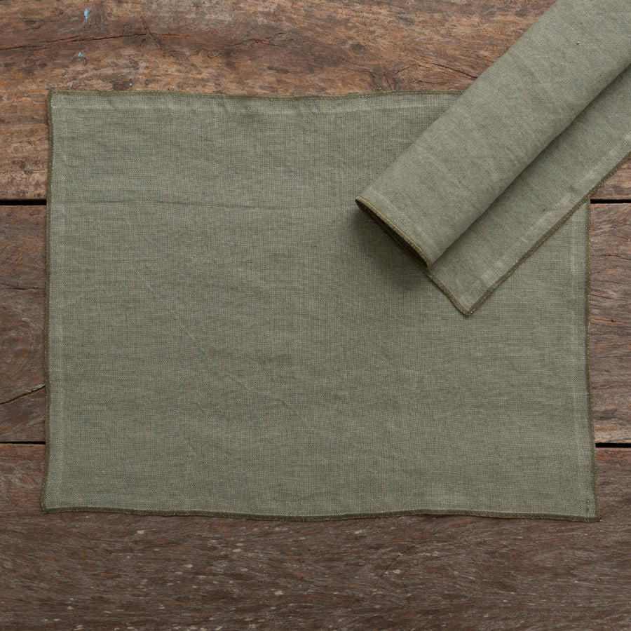 Set of 2 Linen Placemats - Green / Green