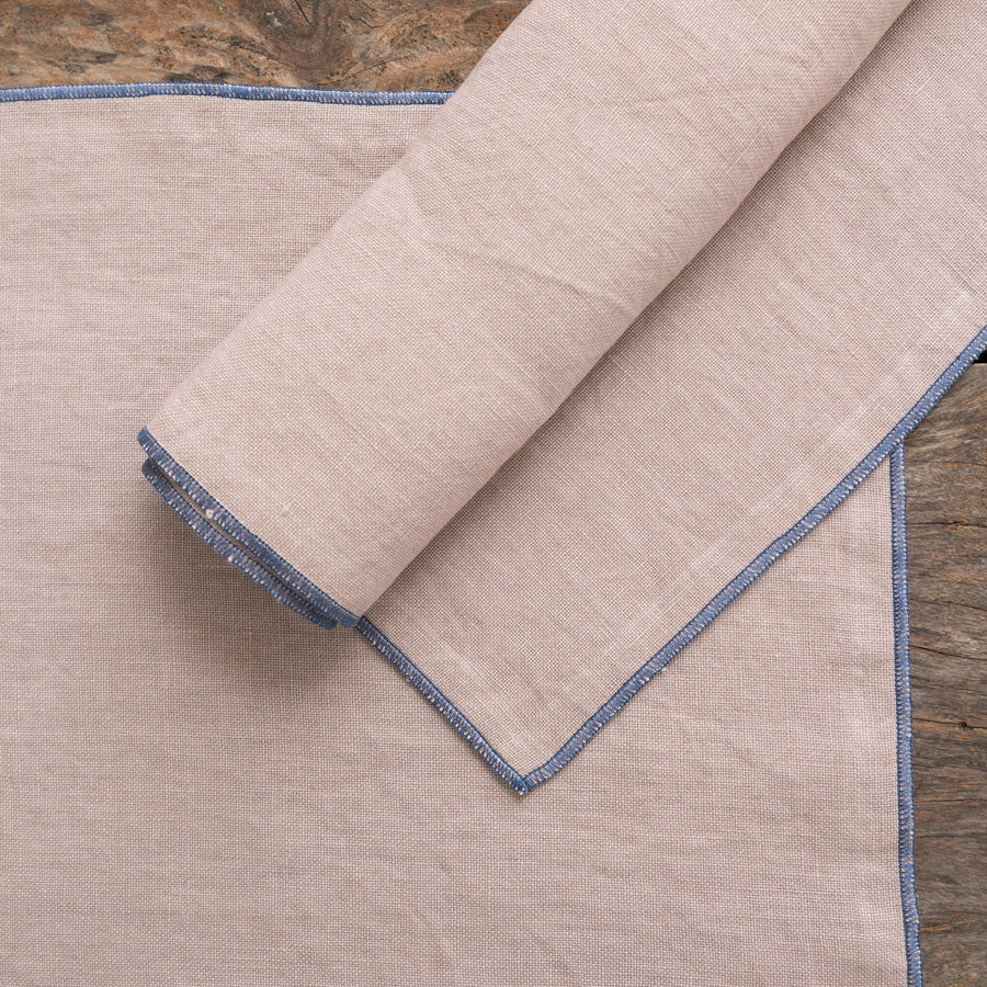 Set of 2 Linen Placemats - Pink / Navy Blue