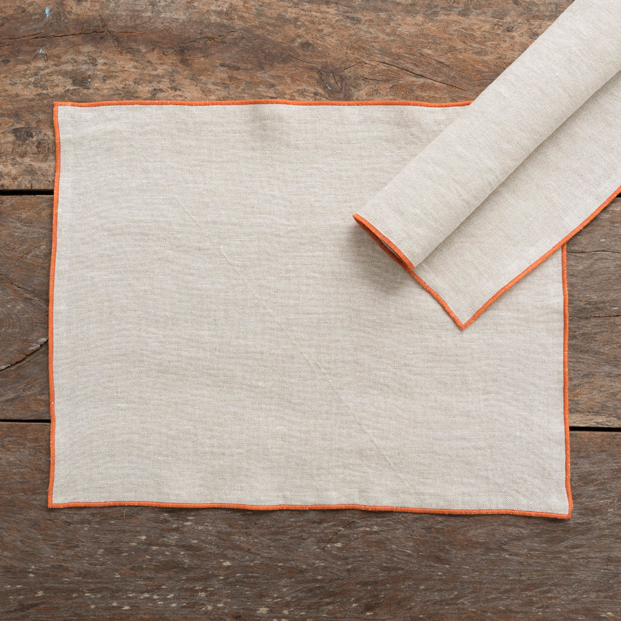 Set of 2 Linen Placemats - Beige / Orange