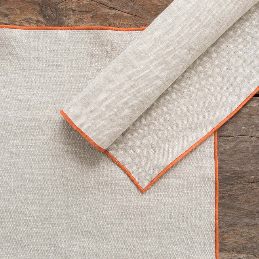 Set of 2 Linen Placemats - Beige / Orange