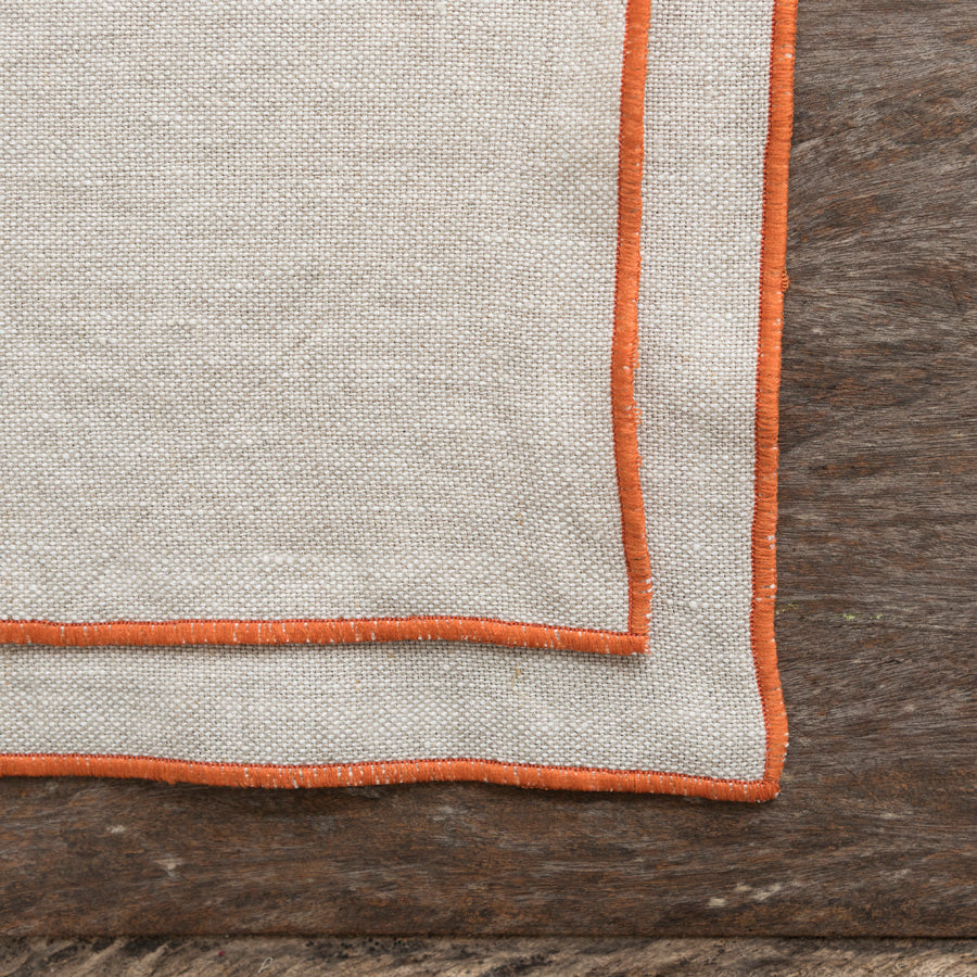 Set of 2 Linen Placemats - Beige / Orange