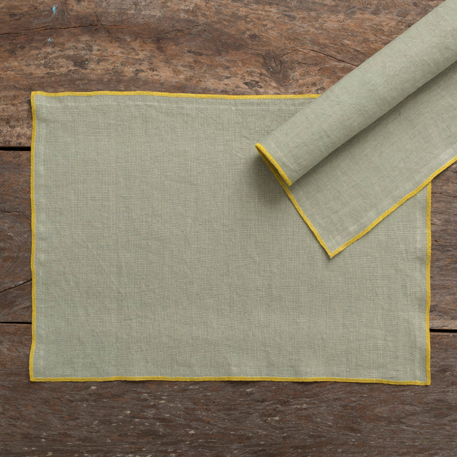 Set of 2 Linen Placemats - Green/Yellow