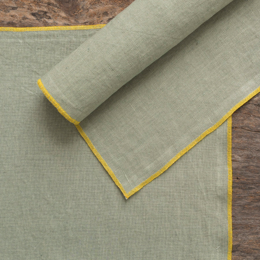 Set of 2 Linen Placemats - Green/Yellow