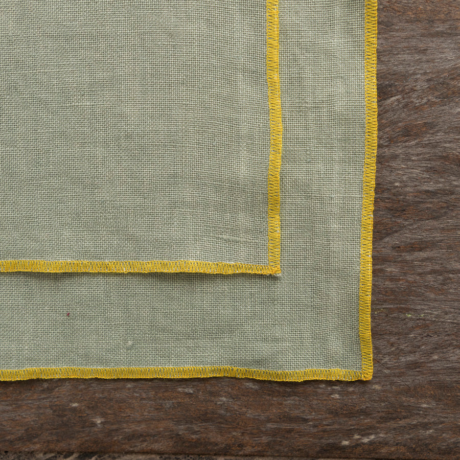 Set of 2 Linen Placemats - Green/Yellow