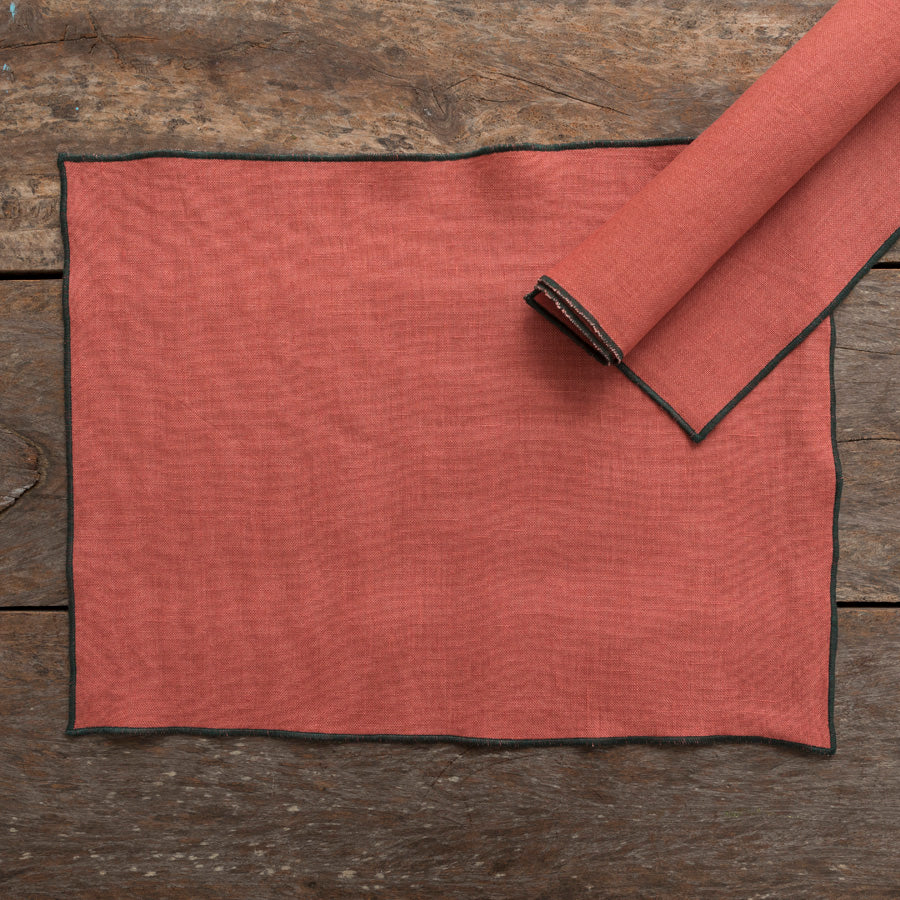 Set of 2 Linen Placemats - Red/Green