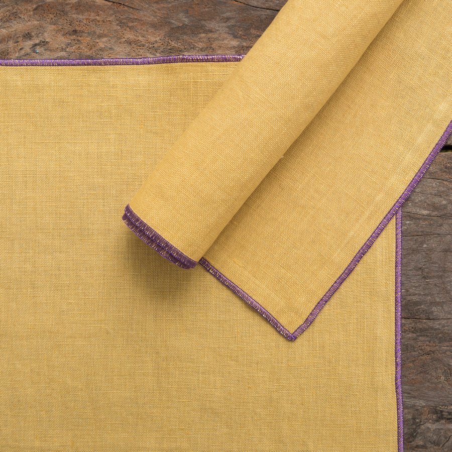 Set of 2 Linen Placemats - Mustard / Purple