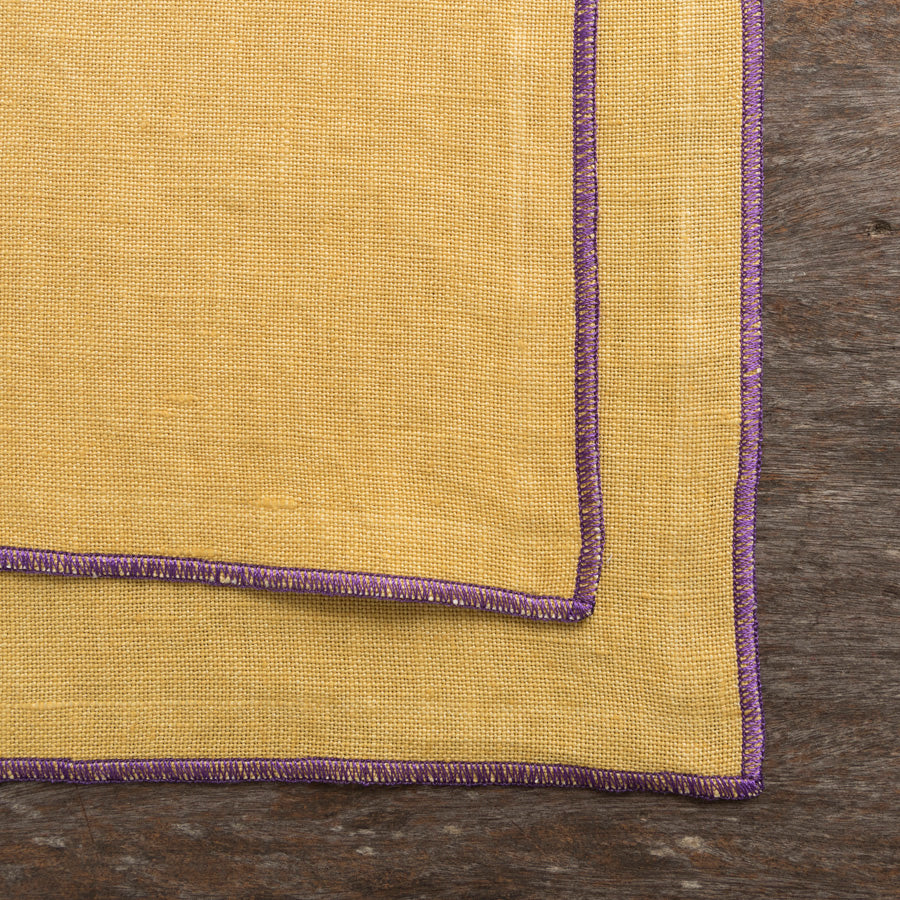 Set of 2 Linen Placemats - Mustard / Purple