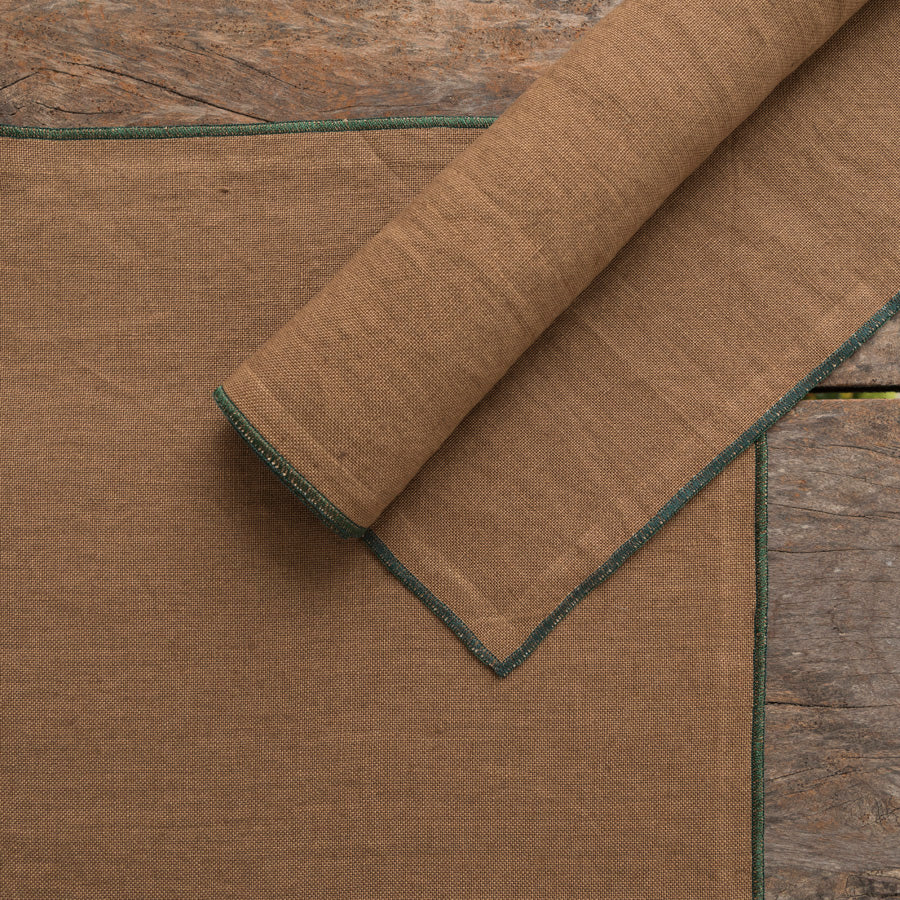 Set of 2 Linen Placemats - Brown / Dark Green