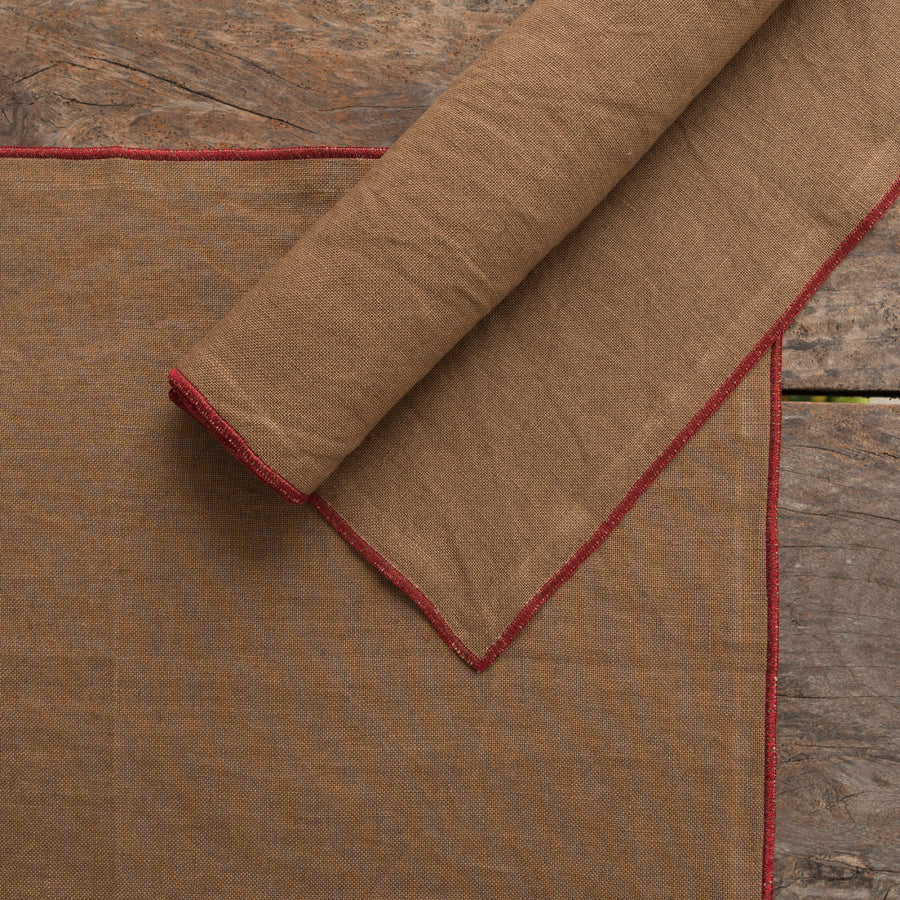 Set of 2 Linen Placemats - Brown / Burgundy