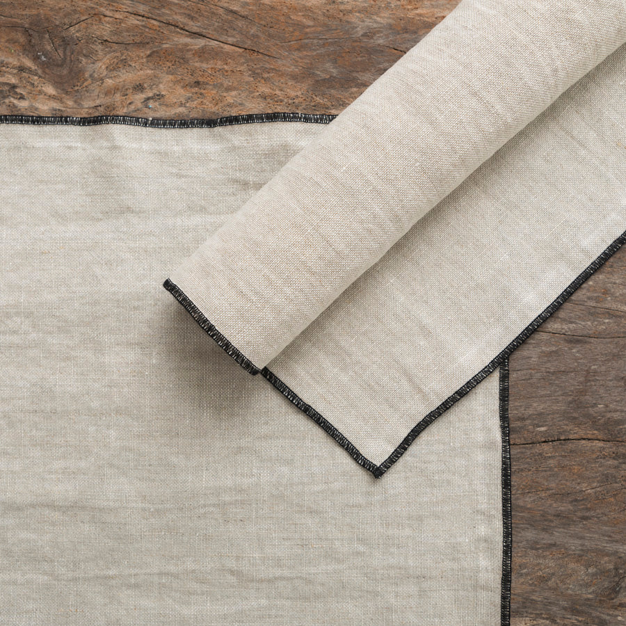 Set of 2 Linen Placemats - Beige / Black