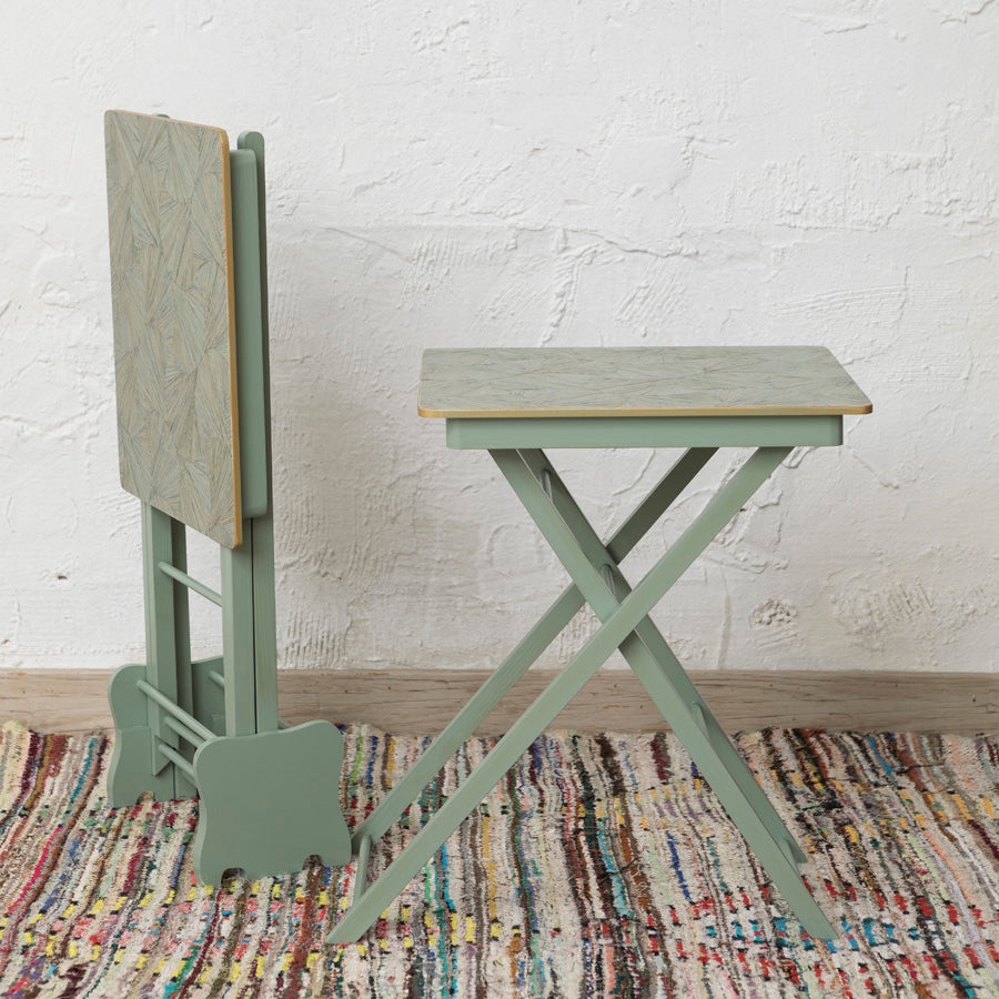 Set of 2 Stone Green and Palm Tree Texture Folding Tables