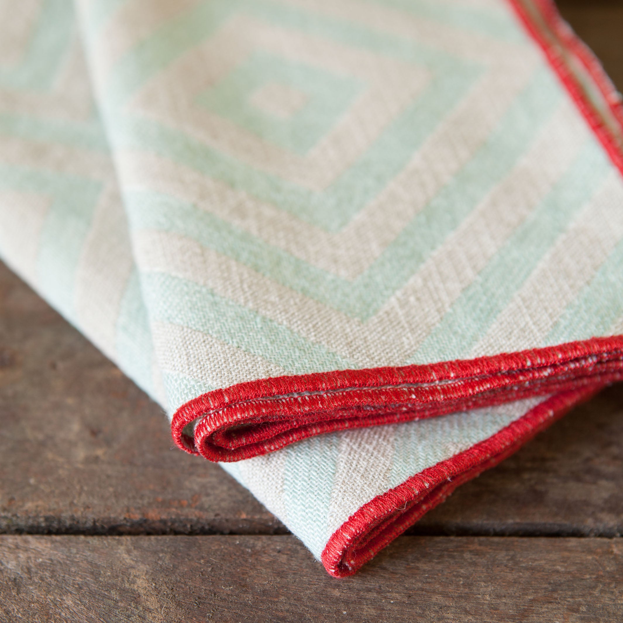 Linen Napkin Set x2 - Turquoise Rhombus