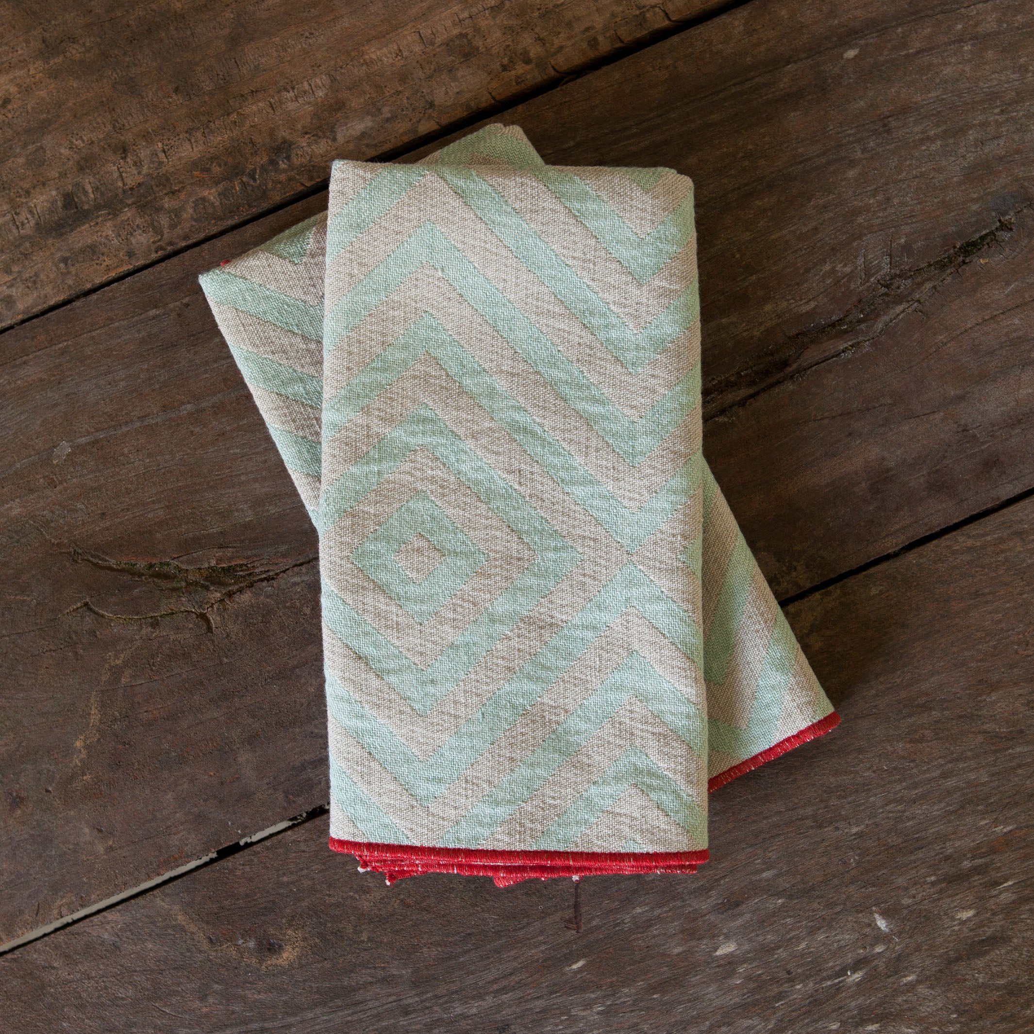 Linen Napkin Set x2 - Turquoise Rhombus