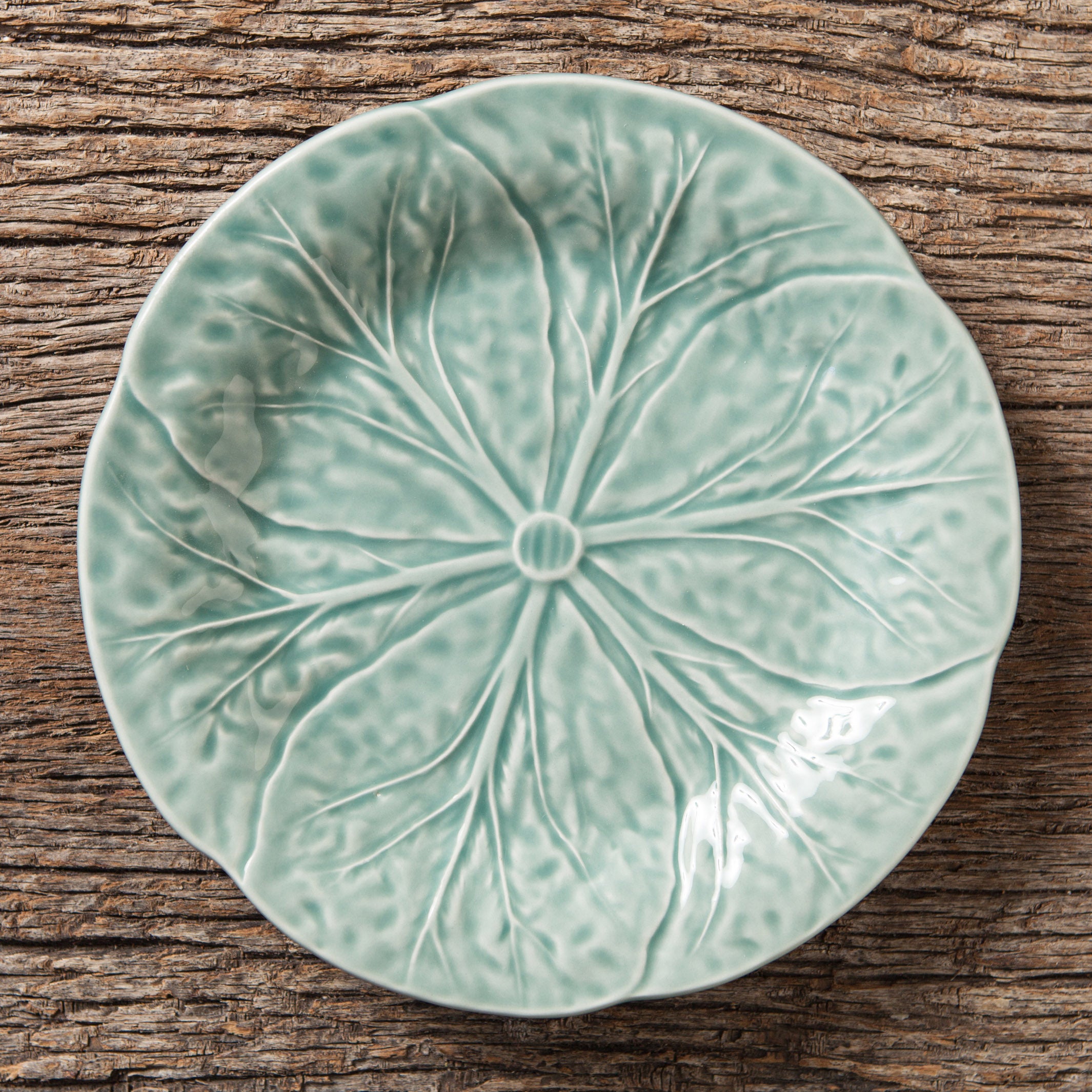 Ice Blue Bordallo Leaf Dessert Plate