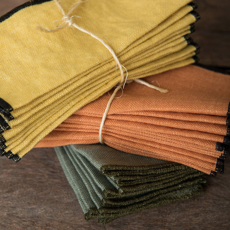 Servilletas de Cóctel de Lino - Mostaza / Negro