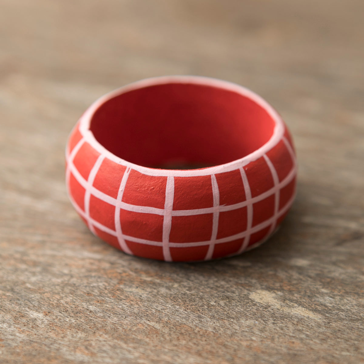 Wooden Napkin Holder Checkered - Coral