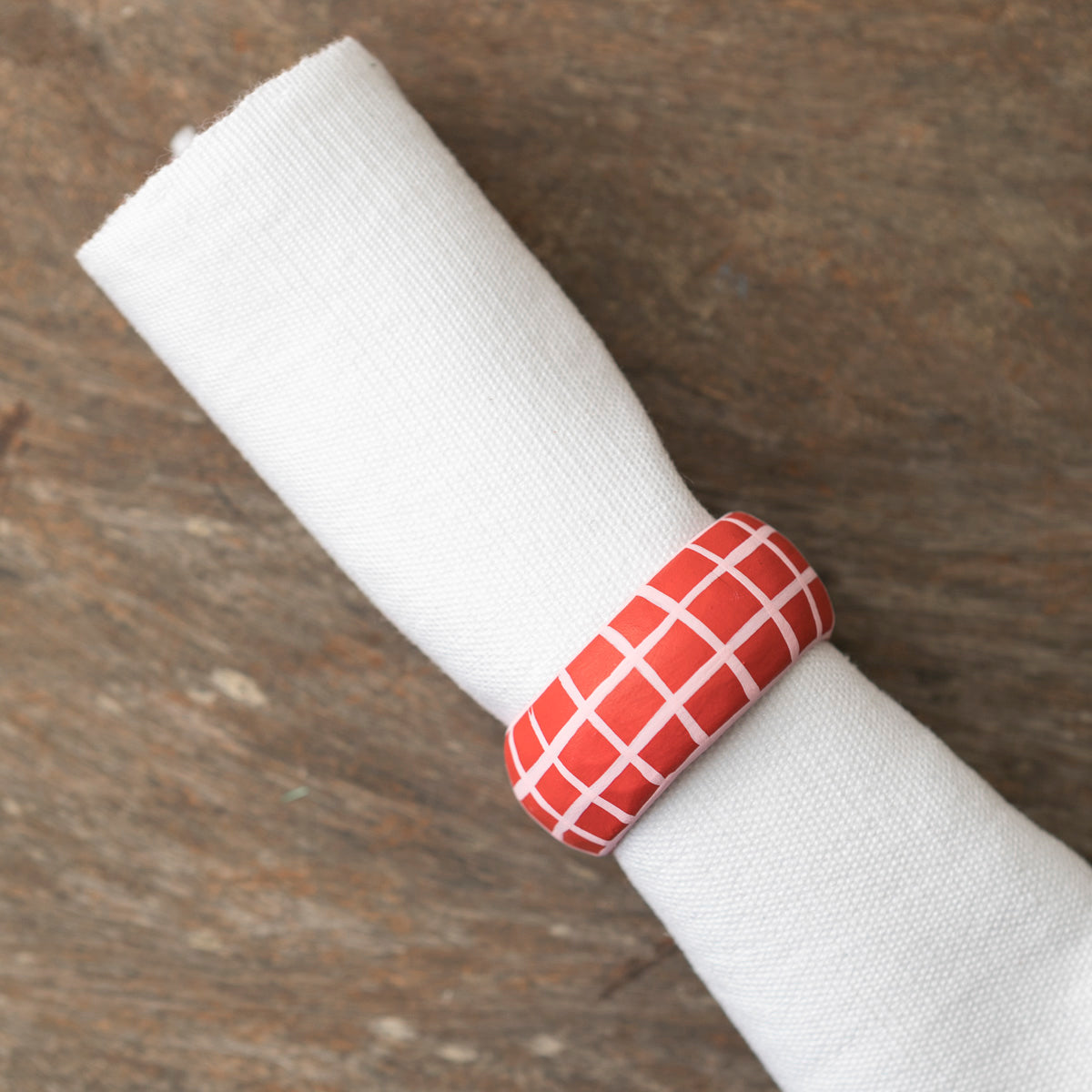 Wooden Napkin Holder Checkered - Coral