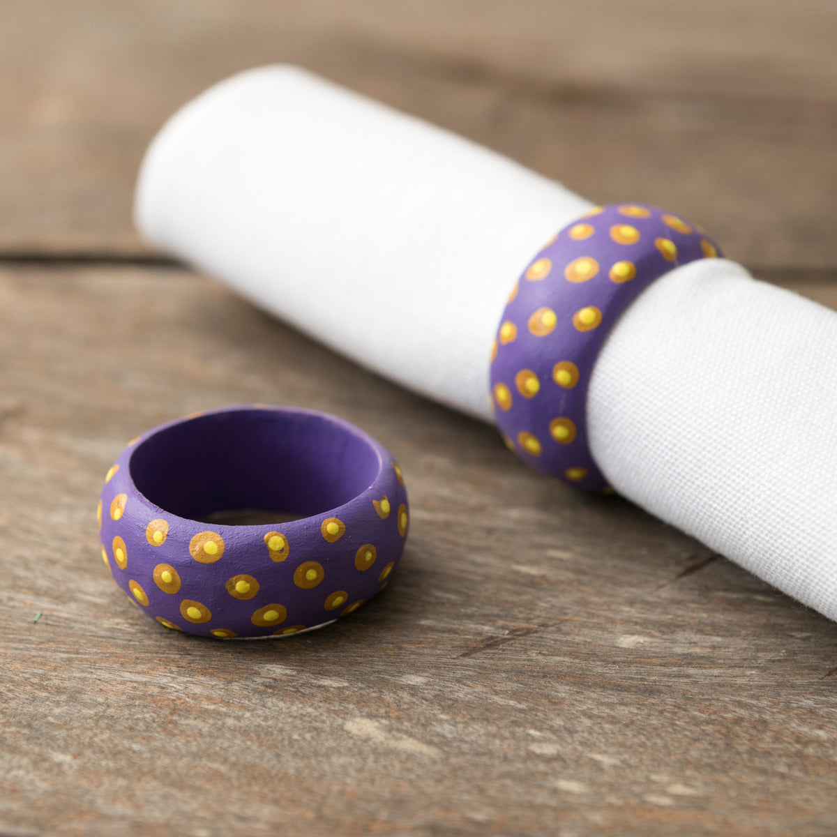 Wooden Napkin Holder Dots - Purple