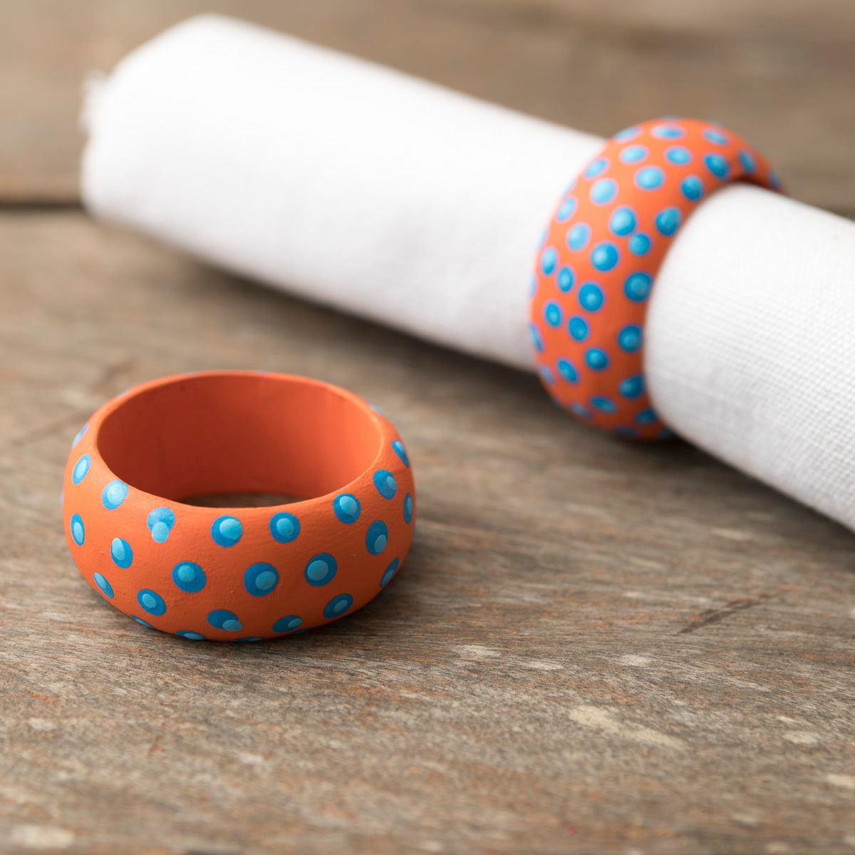 Wooden Napkin Holder Dots - Orange