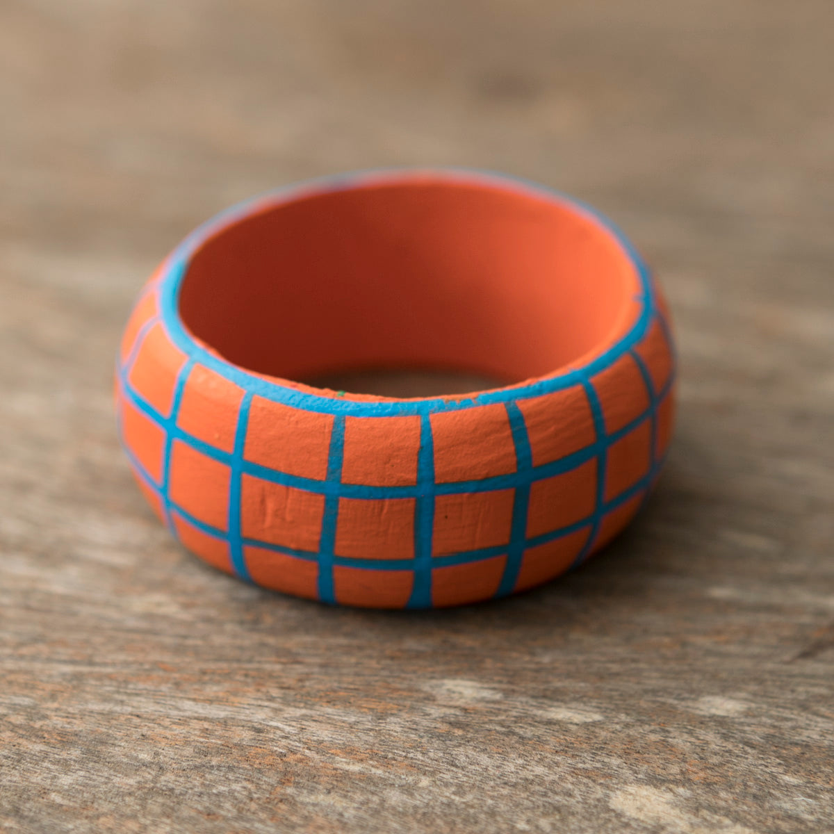 Wooden Napkin Holder Checkered - Orange