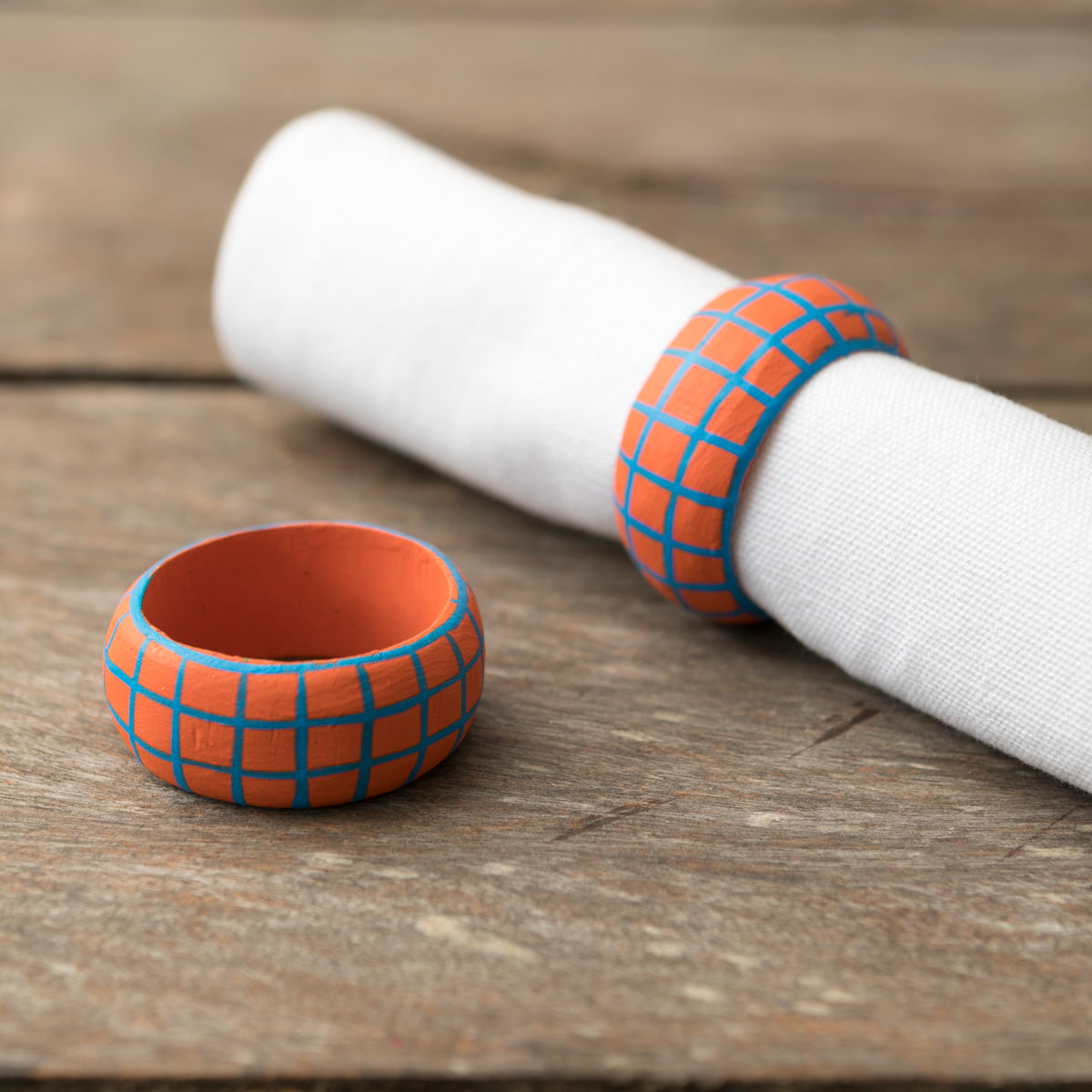 Wooden Napkin Holder Checkered - Orange