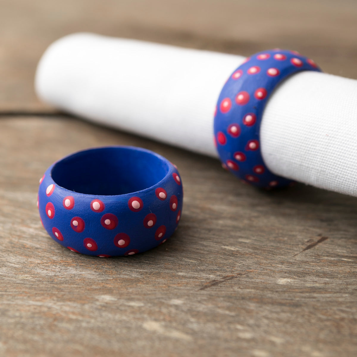 Wooden Napkin Holder Dots - Dark Blue