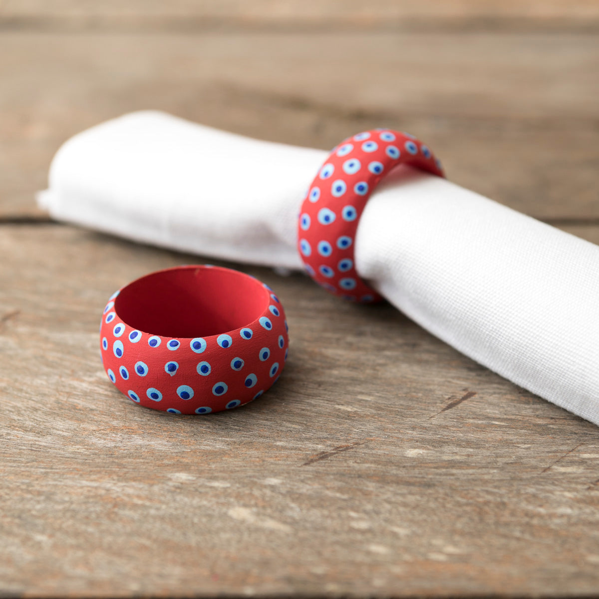 Wooden Napkin Holder Dots - Red