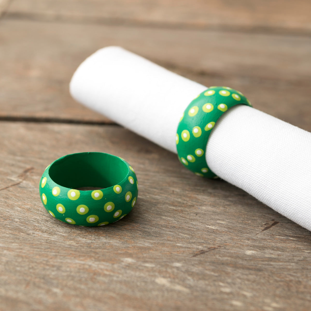 Wooden Napkin Holder Dots - Green