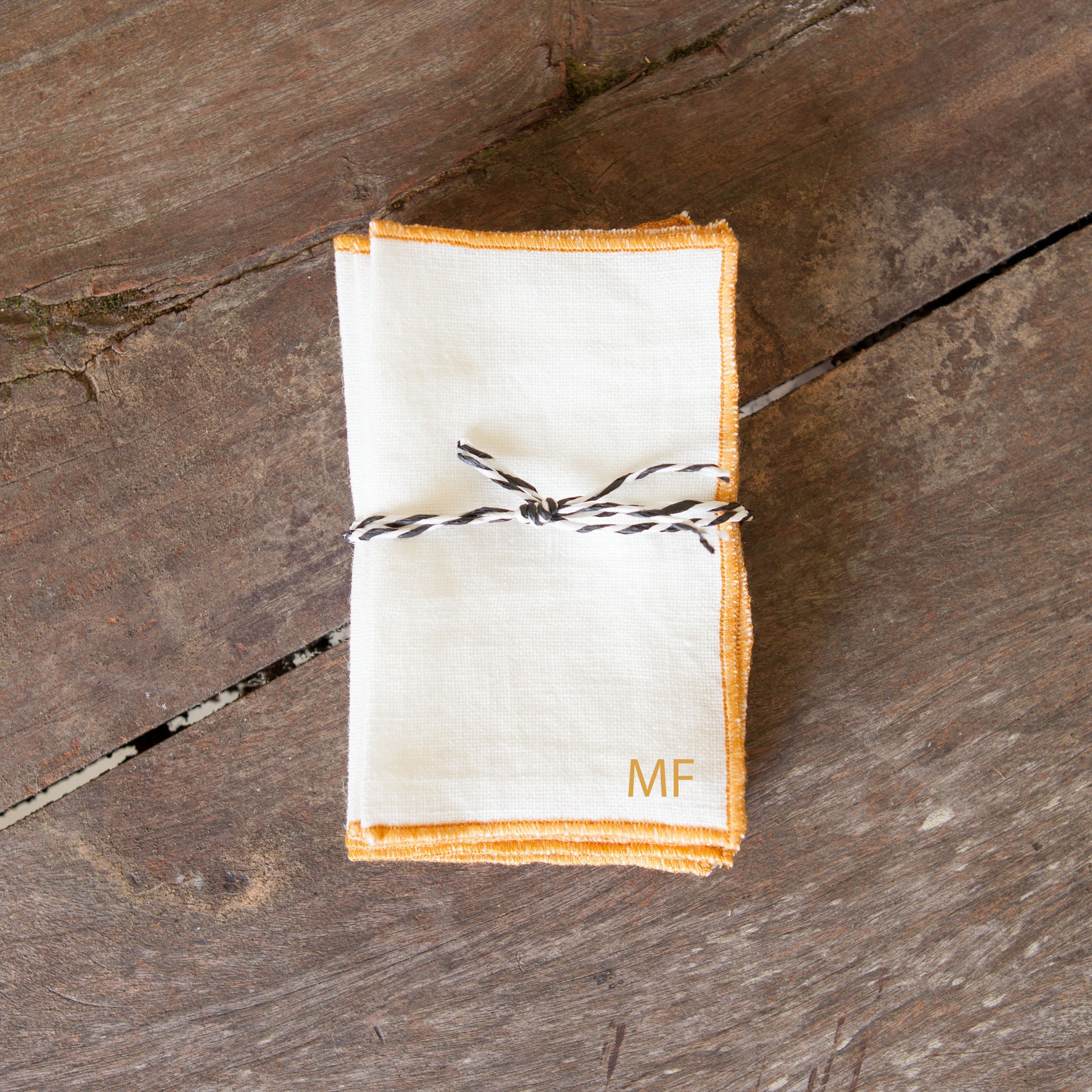 Linen Cocktail Napkins - White / Mustard