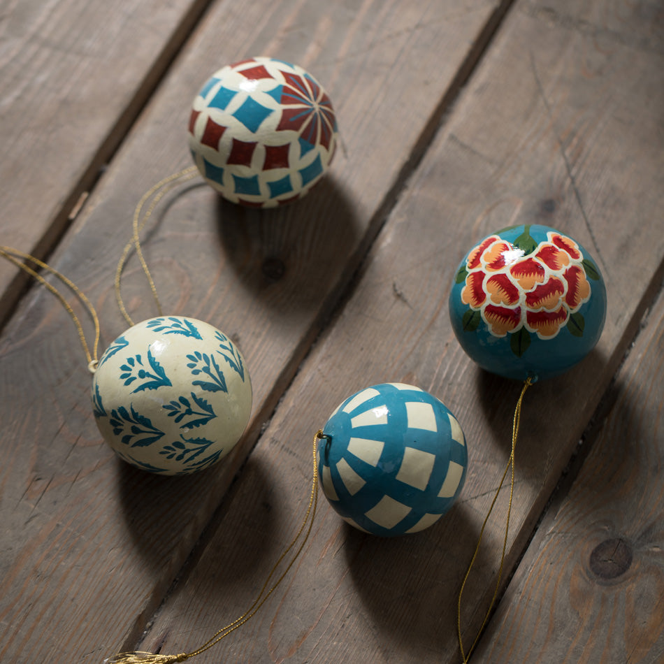 Bolas Navidad Papel Maché Azul