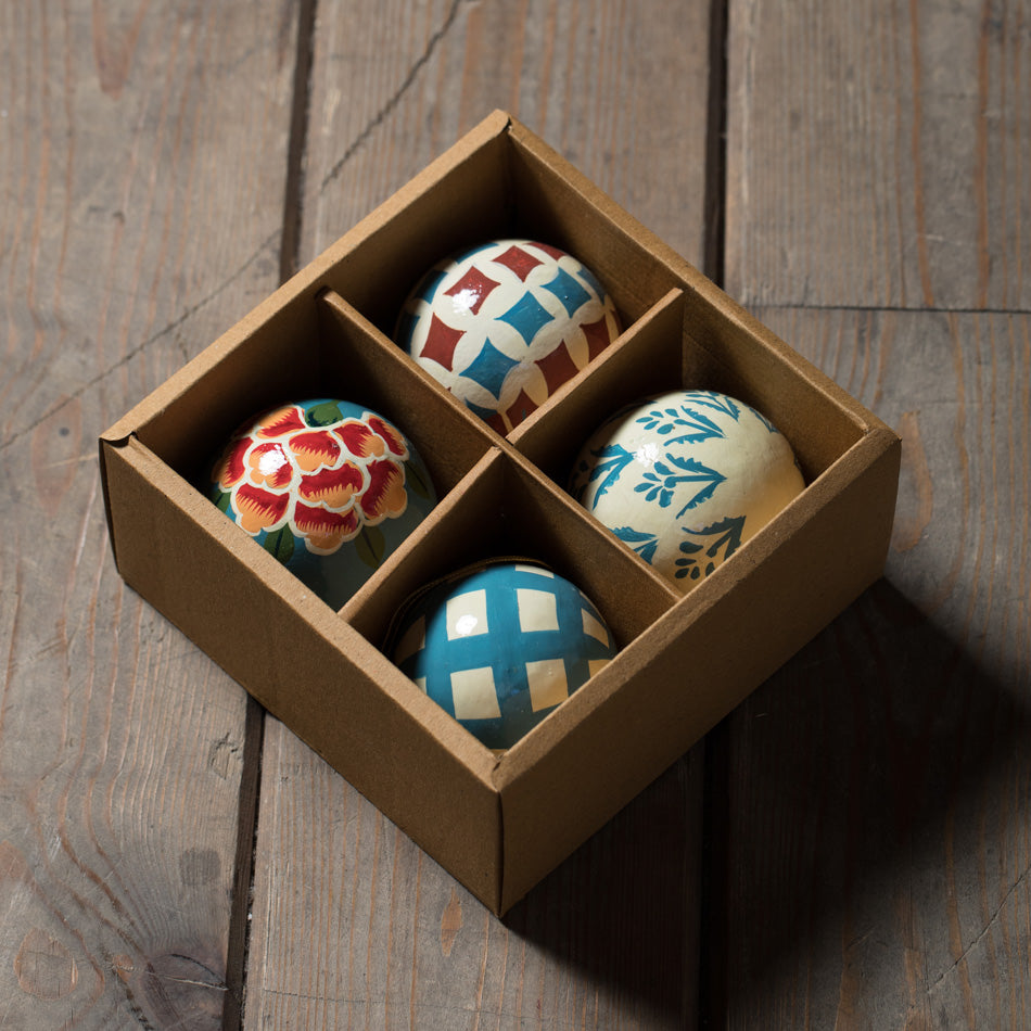 Blue Paper Mache Christmas Balls