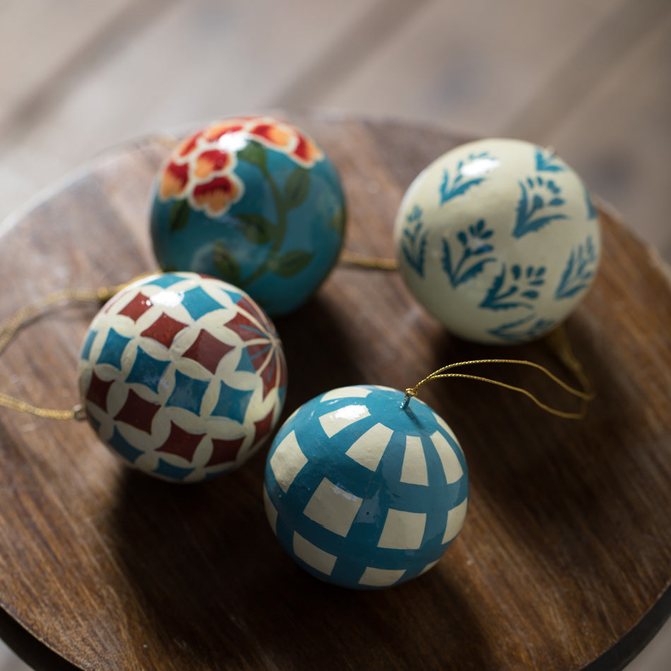 Blue Paper Mache Christmas Balls